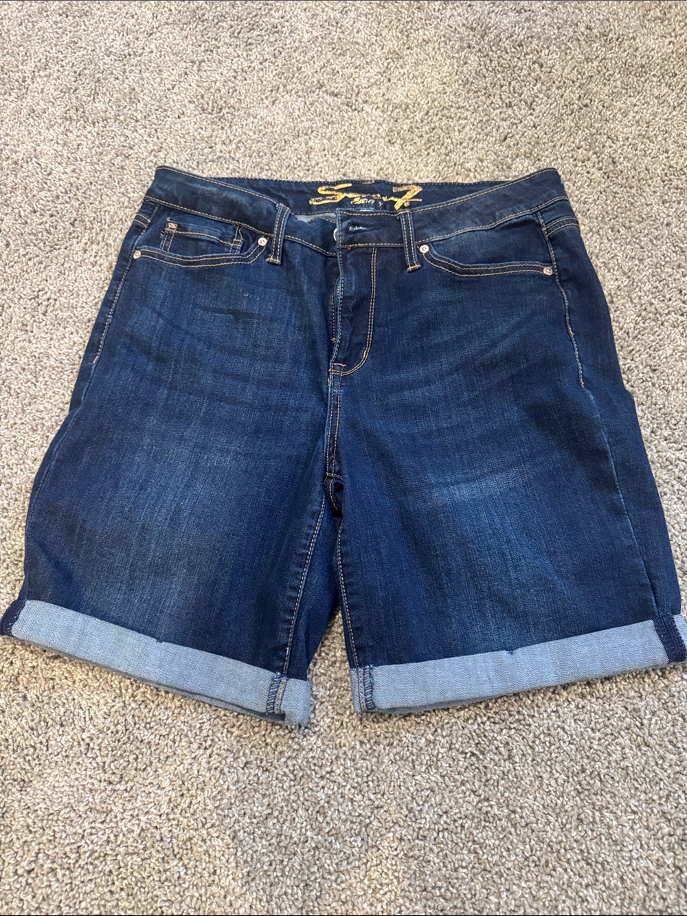 Seven7 Dark Blue Denim Rolled-Hem Women's Shorts